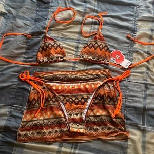 CIDER boho patterned 3 piece bathing suit